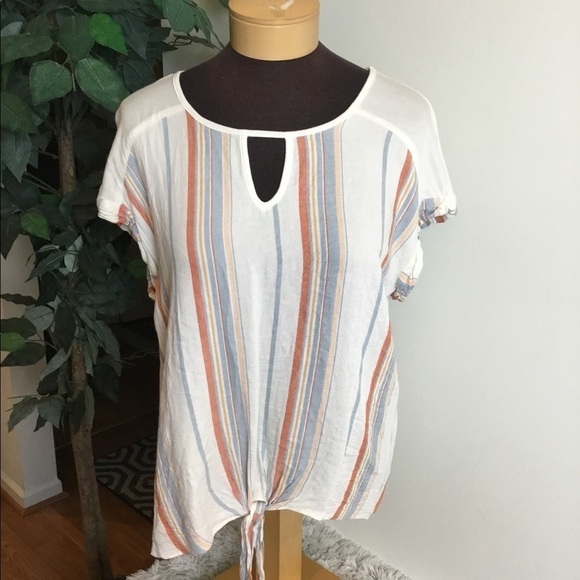 IZ Byer dolman cuffed sleeve stripe tie front tee Woman’s size XL - Picture 2 of 16